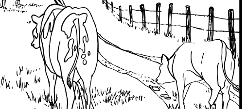 Colouring Page - Farmers with cows